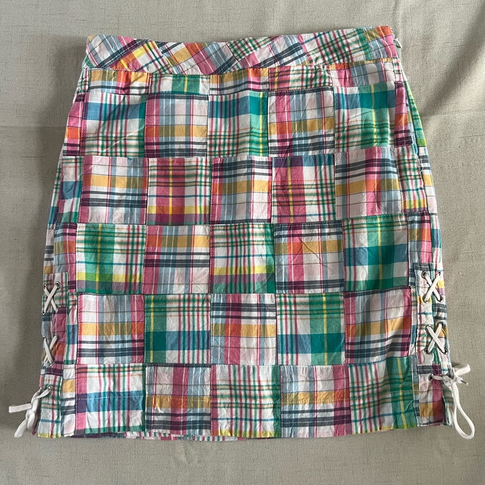 Talbots plaid patchwork Lace up skirt - Picture 5 of 9